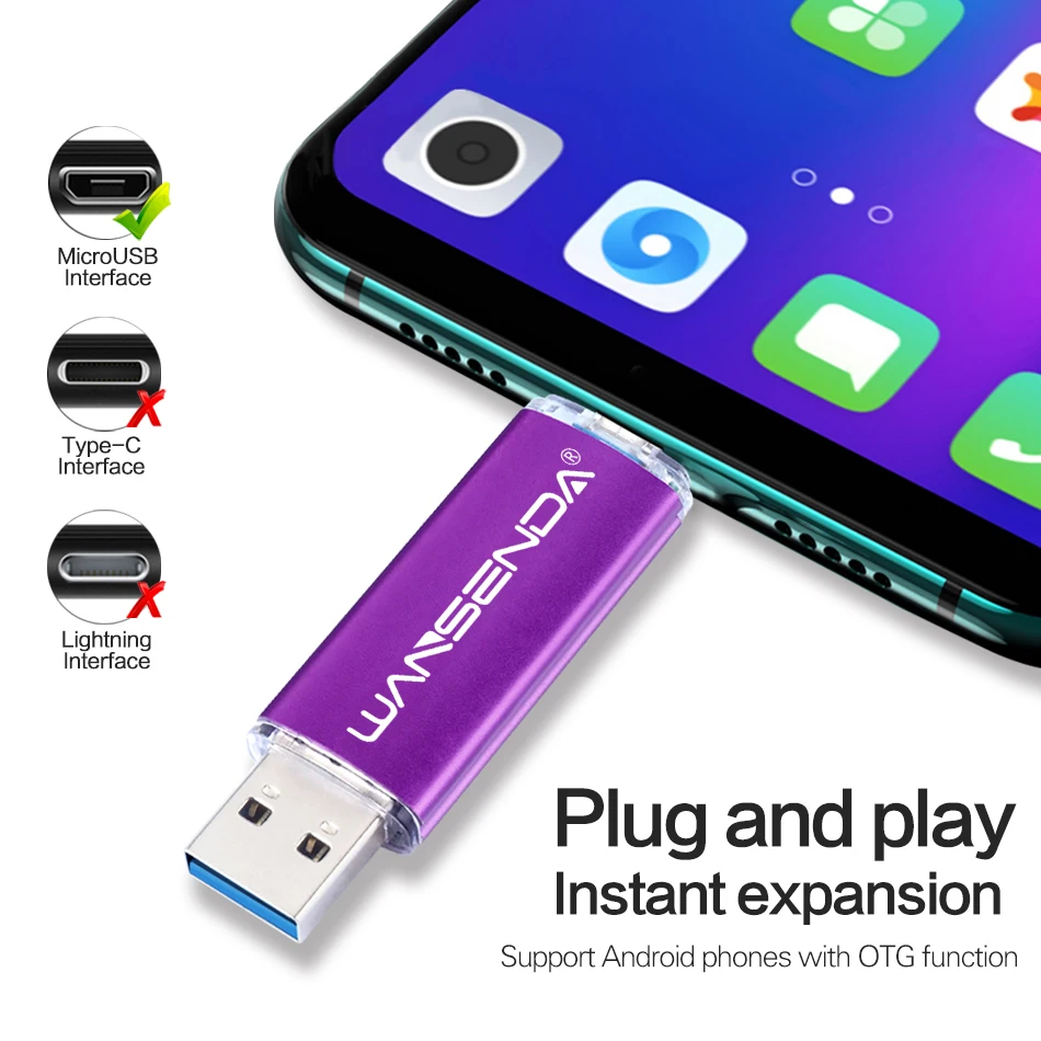 Movimentação da pena da vara de usb do micro cle 3.0 gb para android/pc as movimentações do flash de wansenda usb 128 otg pendrive 8gb 16gb 32gb 64gb 256gb