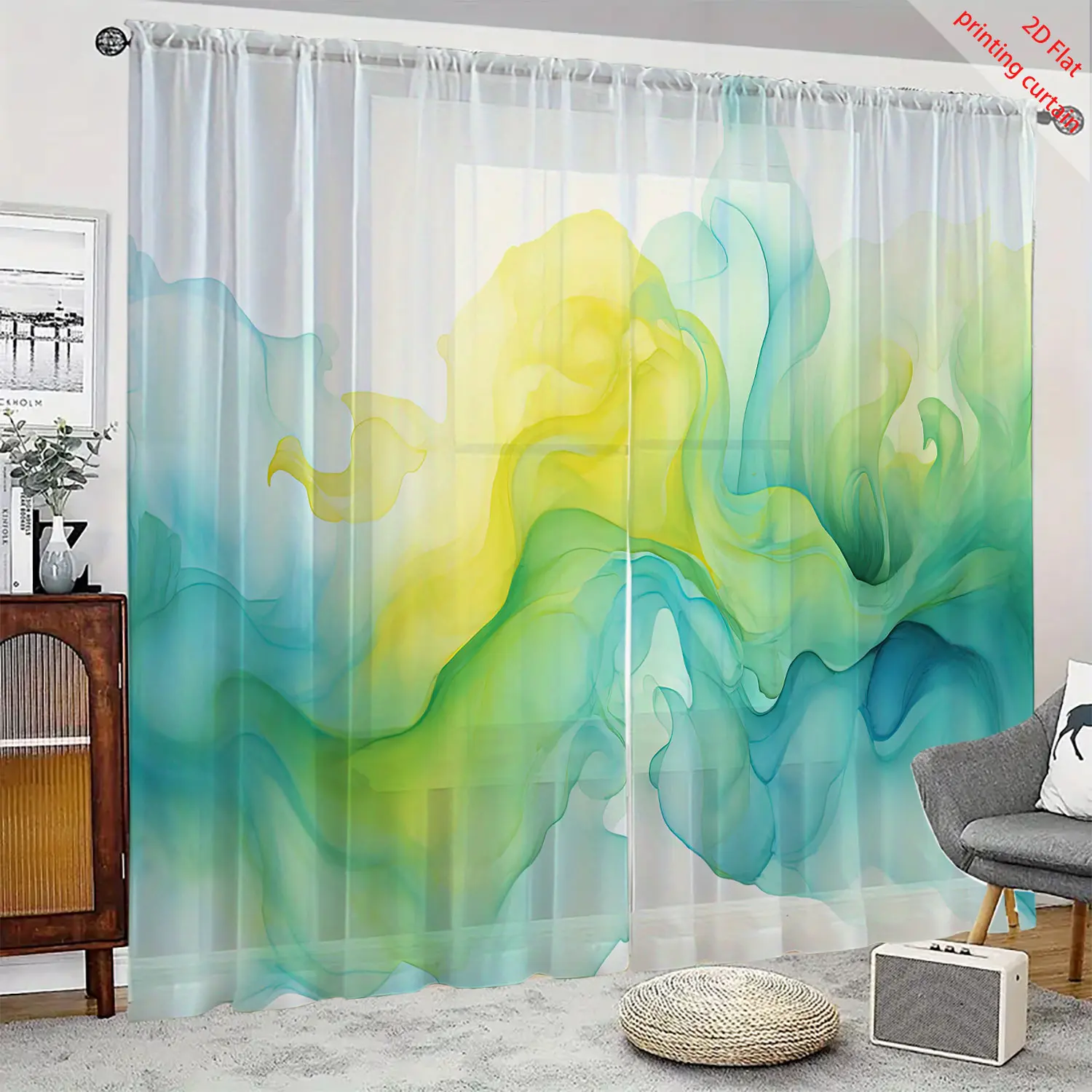 

Colorful printed transparent curtains, beautiful window decorations, suitable for home, office, dormitory, living room, bedroom