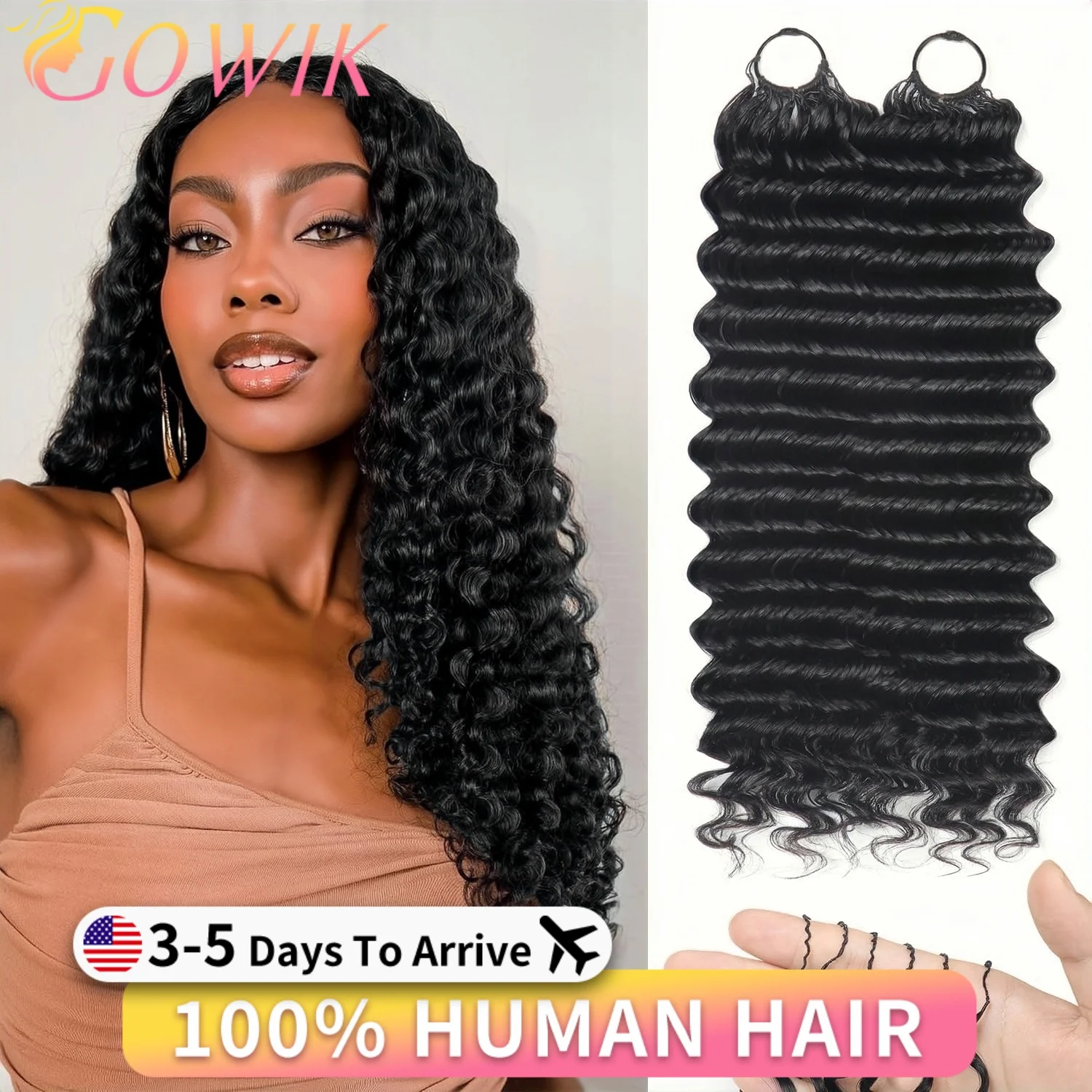 Extensions de cheveux humains bouclés au crochet, sans nœuds, pré-séparées, tresses au crochet à ondulations profondes, réutilisables, 100 % cheveux brésiliens