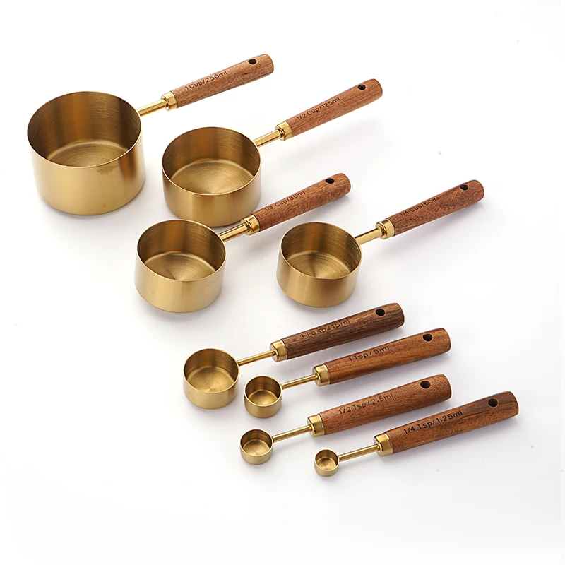 8 Pcs Stainless Steel Measuring Cups and Spoons, Engraved Dual Scale Kitchen Tool for Dry and Liquid Ingredients, Baking Cooking