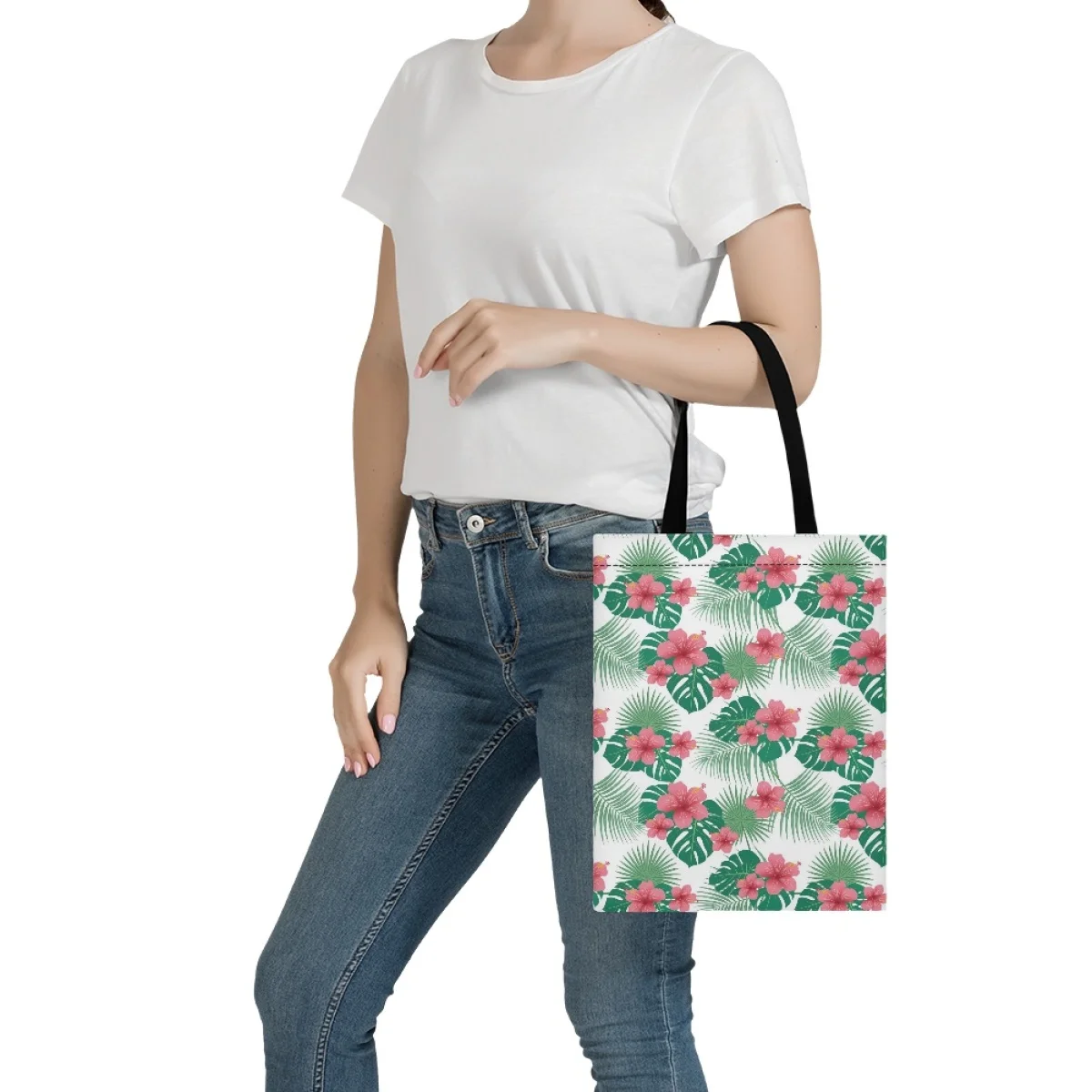 FORUDESIGNS Tropical Plants Monstera Leaf Print Shoulder Bags for Women Large Capacity Handbag Beach Canvas Bag Custom Totes