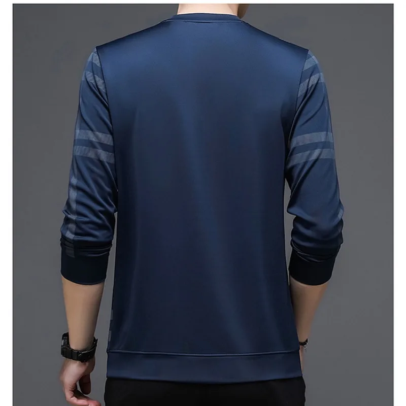 Autumn and Winter Men's Pullover Round Neck Stripe Plaid Printed Solid Long Ssleeve Sports Sweater Underlay Fashion Casual Tops