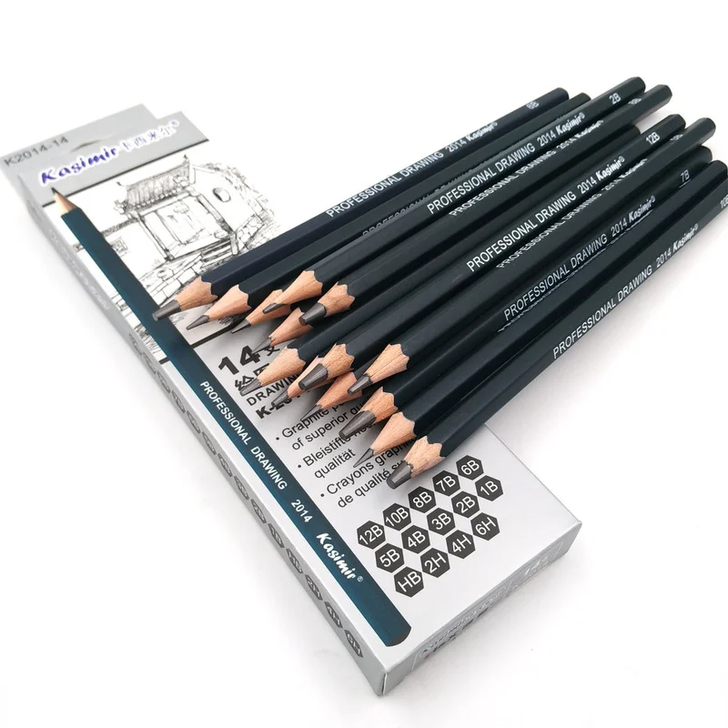 Crayons Professionnels en Bois Graphite pour Dessin, Croquis, Fournitures Scolaires et de Bureau, 12B 10B 8B 7B 6B 5B 4B 3B 2B 1B HB, 14 Pièces