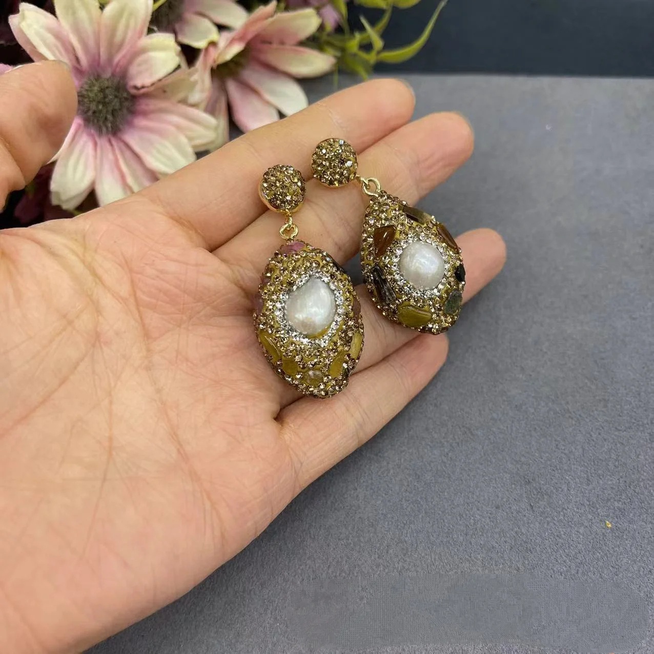 

Natural Irregular Baroque Pearl Jewelry Set Women Colored Gemstone Pendant Necklace Earrings Rings Bracelet Long Sweater Chain