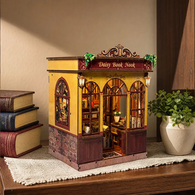DIY Wooden Doll House Miniatures House Model with Furniture Handmade Bookends Bookshelf Insert Home Decor for Xmas Birthday Gift
