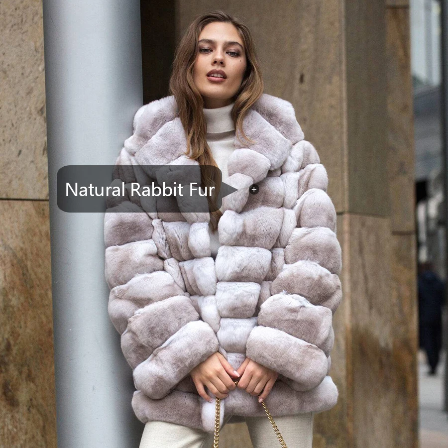 Manteau en fourrure de lapin véritable pour femme, veste courte avec revers, vêtements en fourrure véritable, naturel, luxe, hiver, savoir chaud, 2024