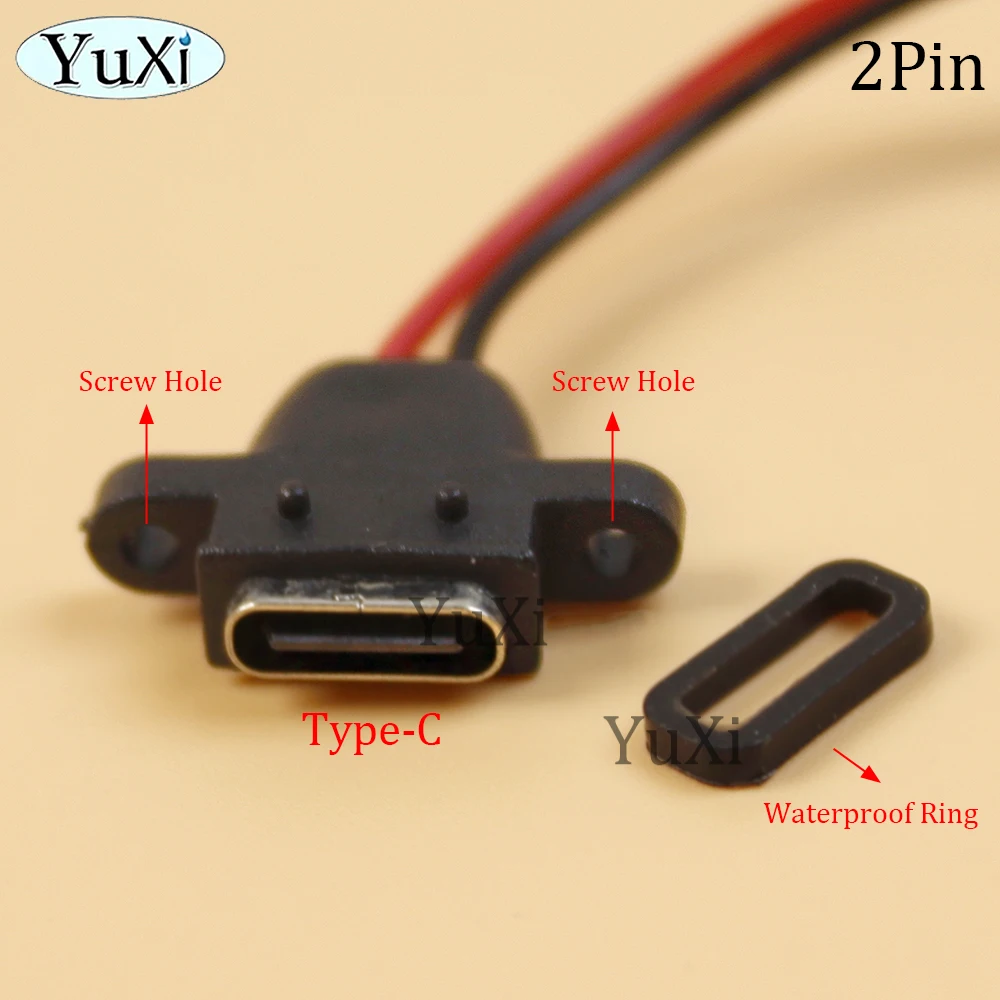 1 piece USB Type-C 2Pin Waterproof Connector Welding Wire Female Socket Interface Welding Wire Rubber Ring Fast Charging Port