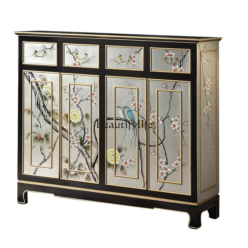 

yj32 New Chinese-style shoe cabinet, large-capacity painted rack at the door of the household, and entrance cabinet