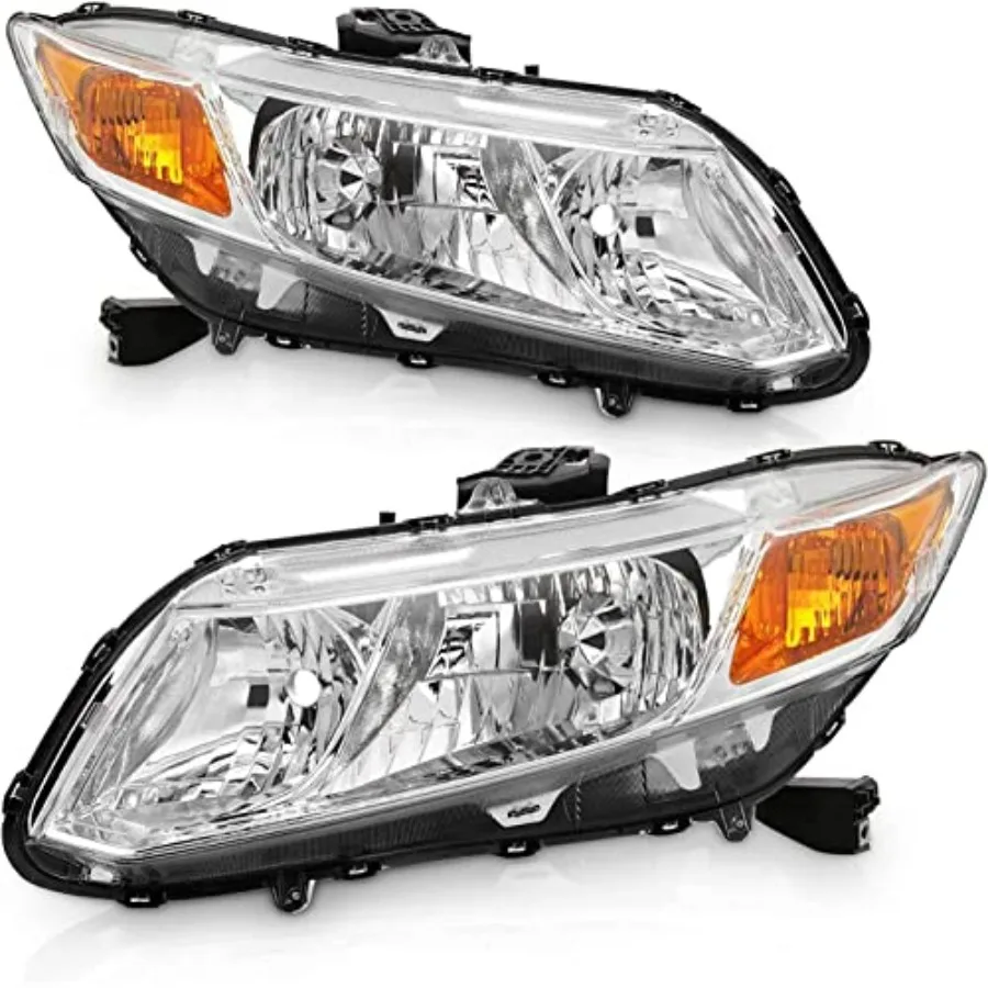 

Headlight Assembly Compatible with 2012-2015 Honda Civic 4Dr Sedan 2Dr Coupe Chrome Housing Passenger and Driver Side OEM 33150