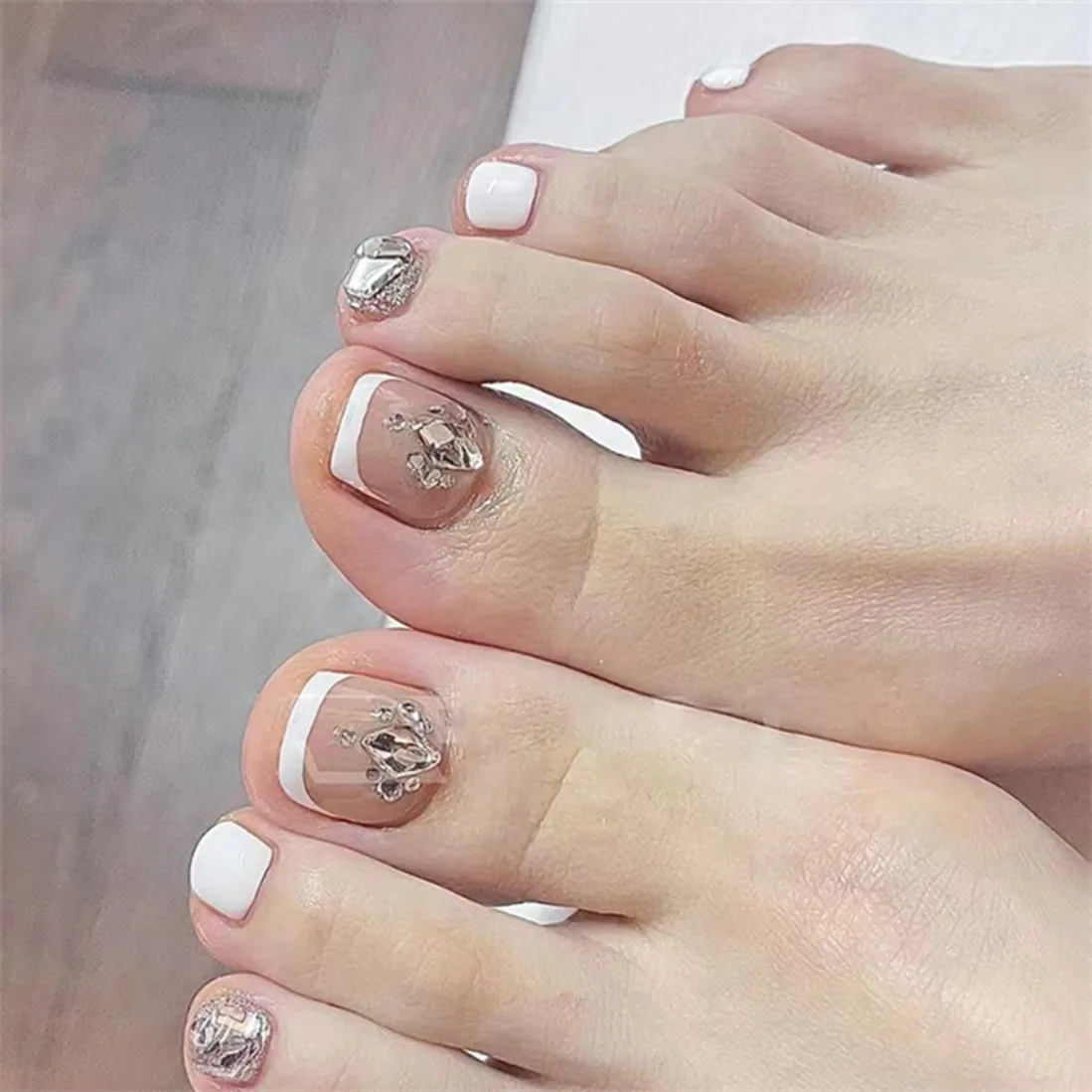 24 pz acrilico artificiale Nail Art unghie dei piedi solido lucido colorato testa quadrata unghia del piede copertura completa rimovibile stampa sulle unghie dei piedi