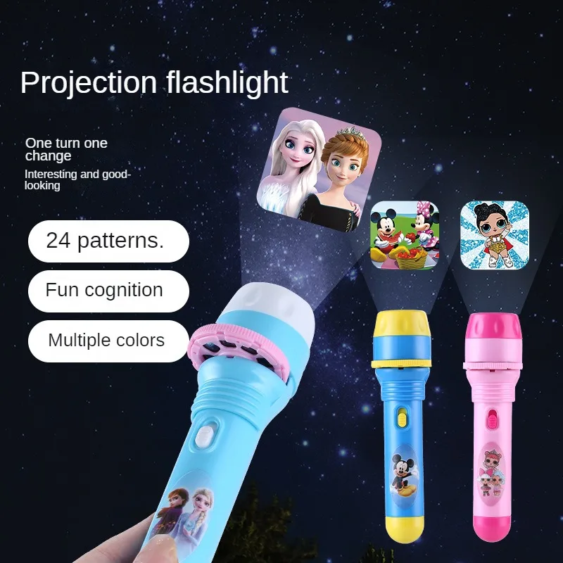 Disney Mickey Mouse Projection Flashlight Children Projector Light Cute Toy Night Photo Picture Light Bedtime Learning Fun Toys