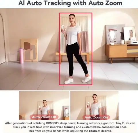 OBSBOT Tiny 2 Lite PTZ 4K Webcam 1080p@60fps HDR With AI Tracking Privacy Cover Microphone 1/2 Sensor≒USB2.0๑Plug&play