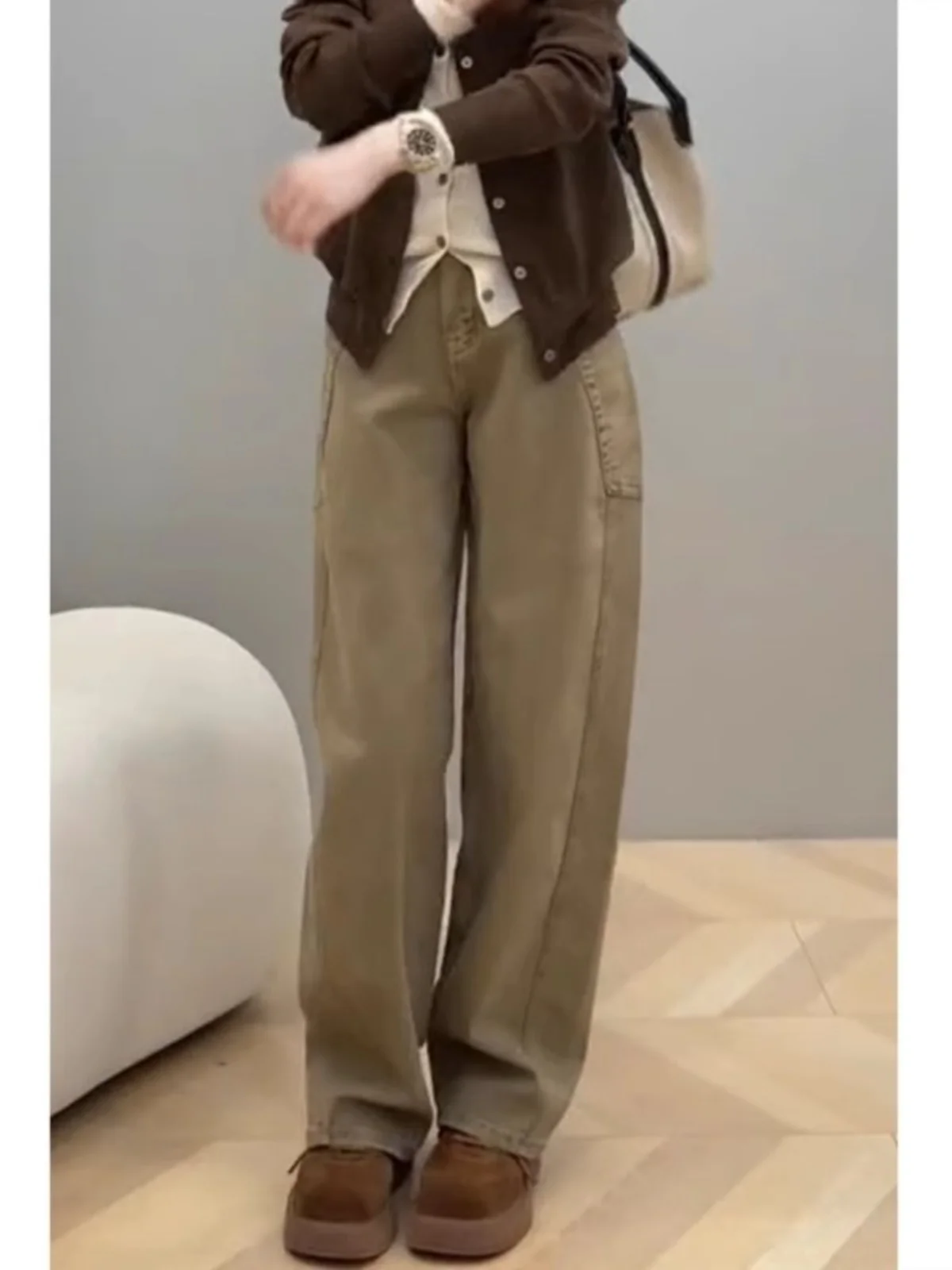 슬림핏 하이웨이스트 와이드 레그 데님 팬츠 여성용 가을 신상 슬림핏 부츠컷 팬츠 플러스 사이즈 여성용