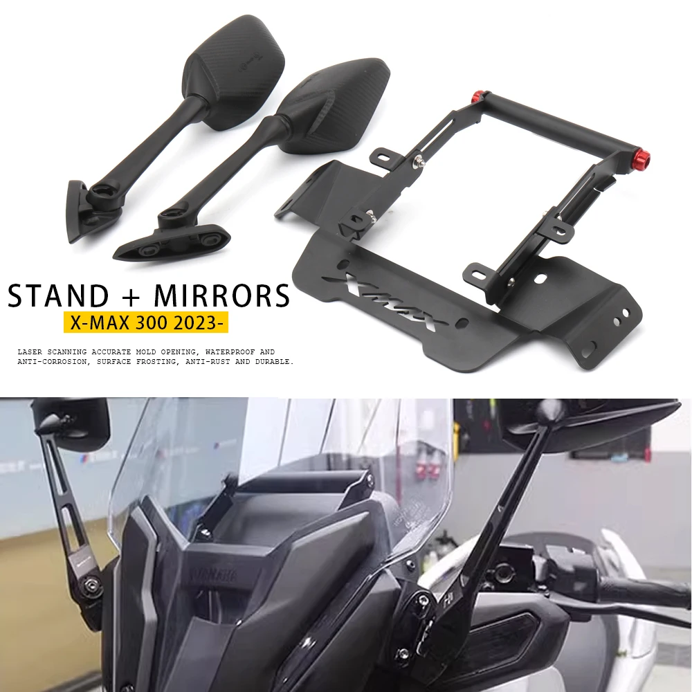 2023 For YAMAHA X-MAX 300 XMAX 300 XMAX300  Motorcycle Stand GPS Bracket Mobile Phone Navigation Plate Holder Rear View Mirrors