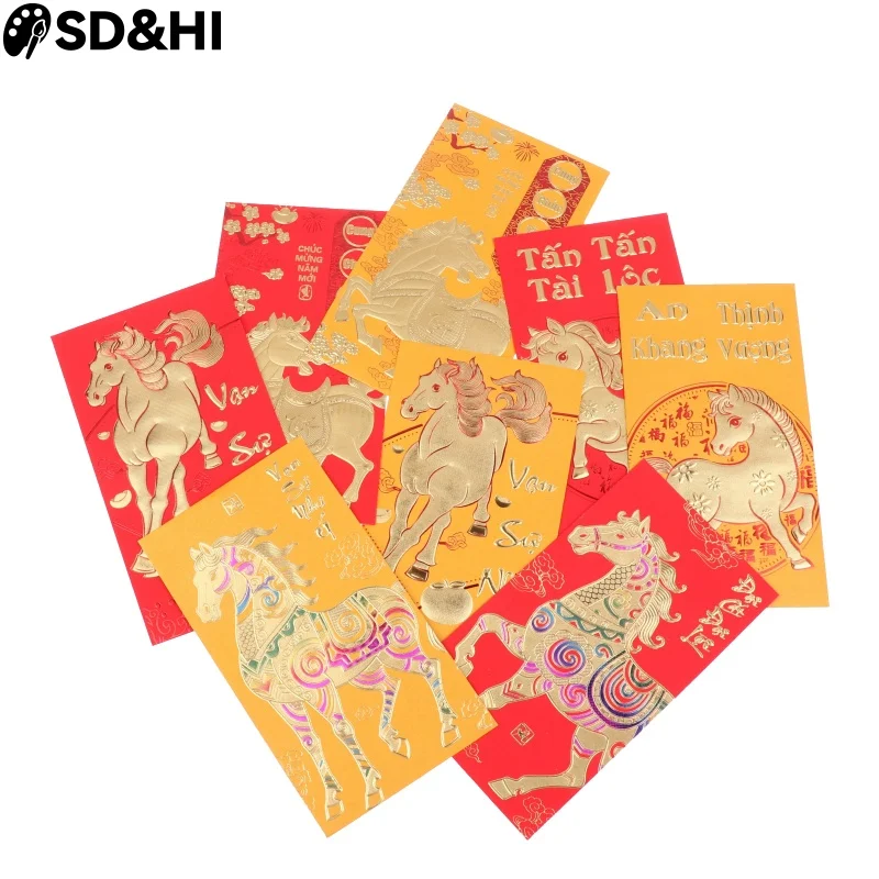 

Новогодний красный конверт, 6 шт., китайский весенний фестиваль, счастливые красные конверты, Хунбао, карман для денег, год лошади, лунный год