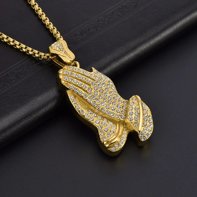 

Ожерелье для молитвы, подвеска в виде руки, золотого цвета, нержавеющая сталь, молитвенный амулет, ожерелье для мужчин и женщин, религиозные украшения, подарок