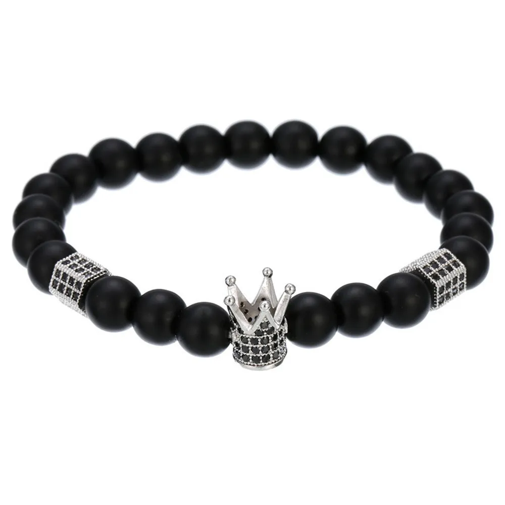 New Creative Fashion Black Matte Micro Inlaid Bracelet Crown Hex Column Couple Jewelry Holiday Gift