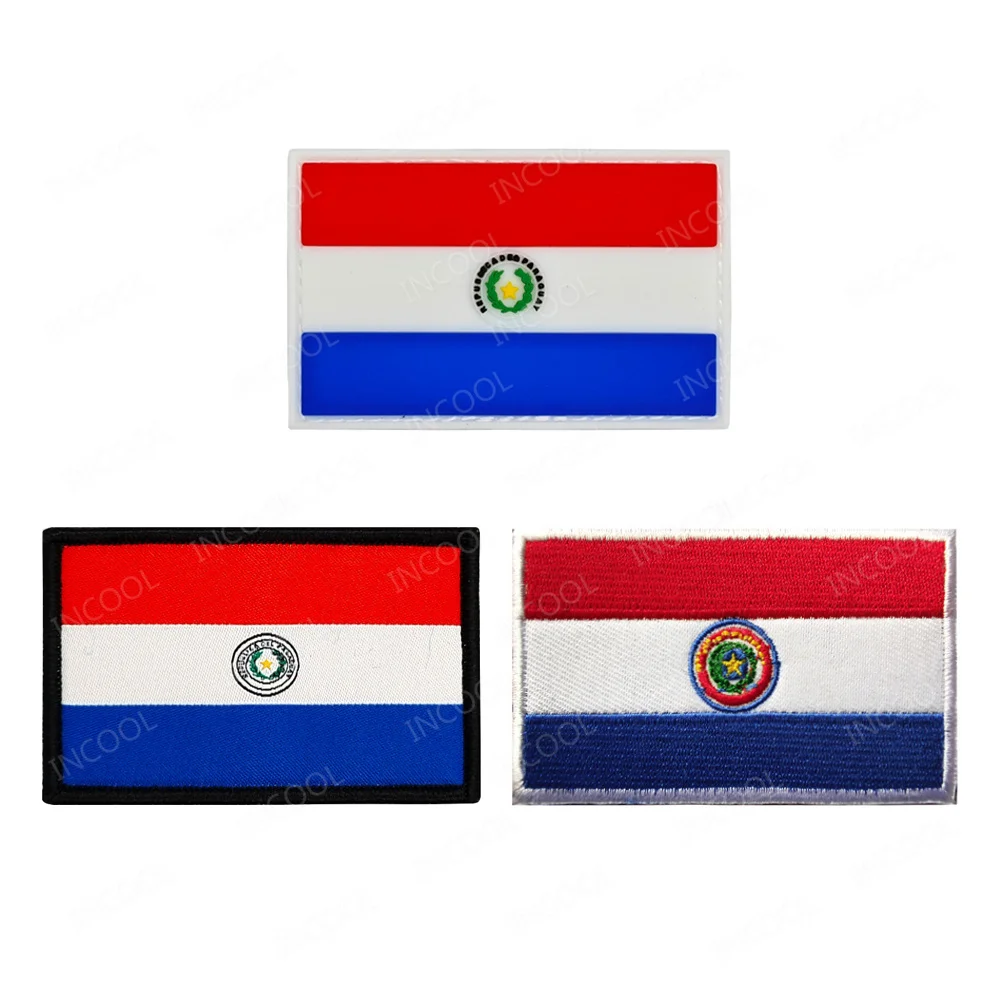 Parche bordado con bandera de Paraguay, parches de banderas de Paraguaya de goma de PVC, parches decorativos aplicados para mochila de ropa