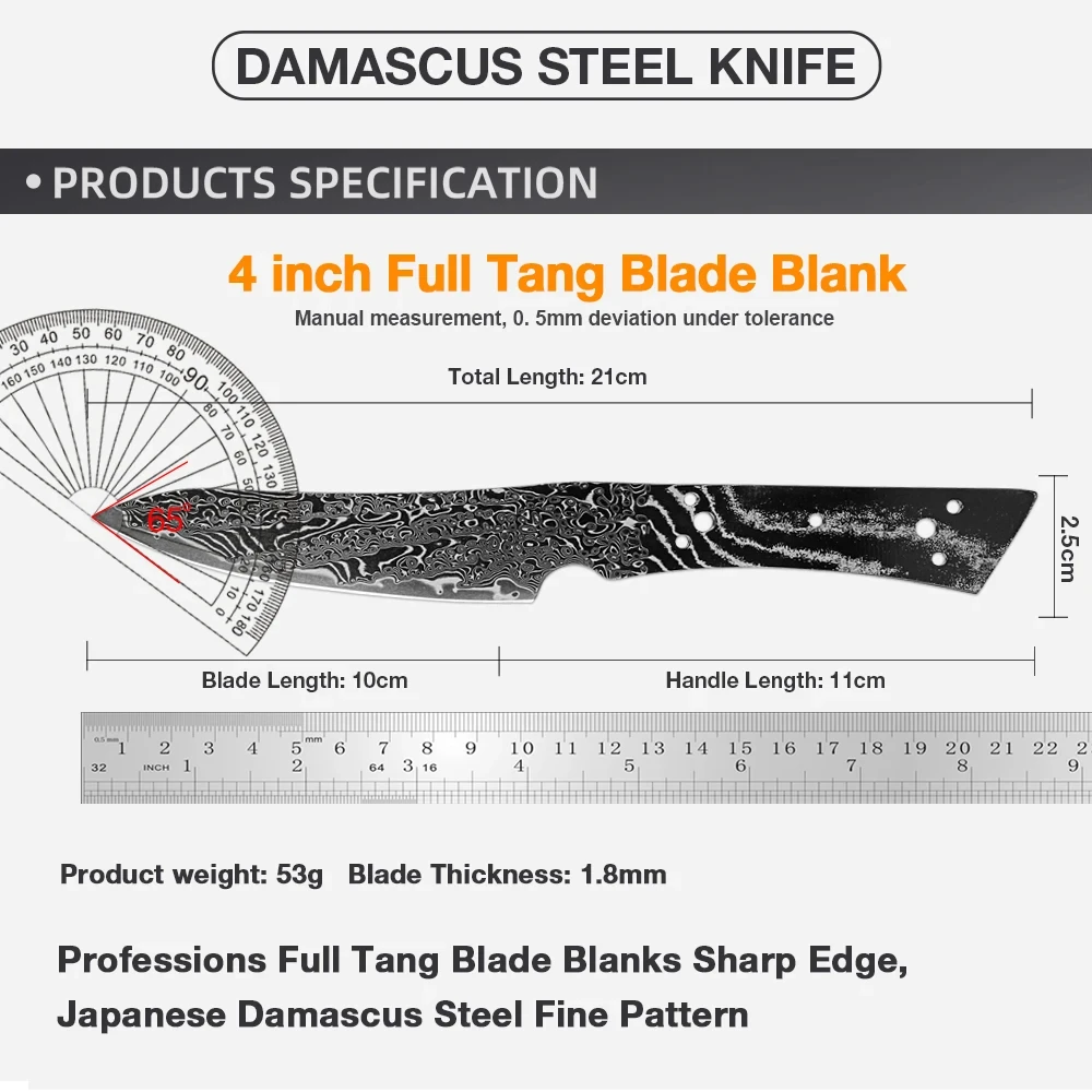 XITUO 4-inch Black Blade Damascus Steel Knife Blank Hand-Forged VG10 Core DIY Knife-Making Material Full Tang Knife Blank view 2