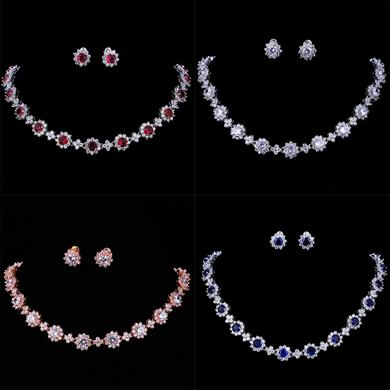 SUGO Classic Hot Sale 5 Colors Options High Quality Round Zirconia Jewelry Sets for Elegant Women Wedding Dress Accessories