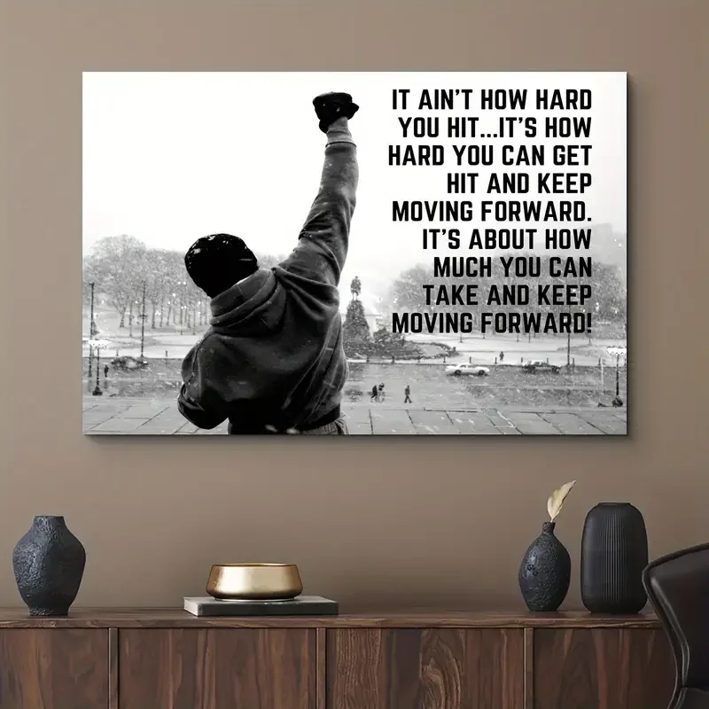 1pc Unframed Inspirational Quotes Canvas Print Poster, Rocky Balboa Boxing Canvas Wall Art, Artwork Wall Painting For Bathroom B