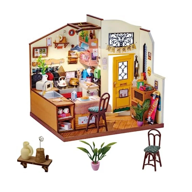 Robotime Rolife DIY Dollhouse Homey Kitchen Miniature Doll House Wooden Kit Toy 3D Wooden Plastic Puzzle for Kids