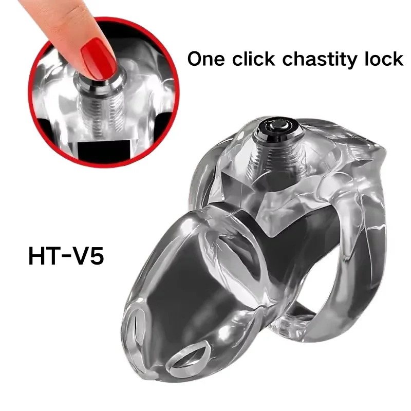 جهاز قفص العفة قفص القضيب الذكور 4 أحجام حلقة القضيب العفة القضيب بلمسة واحدة قفل عبودية حزام الجنس لعب للرجل الإحليل HT-V5