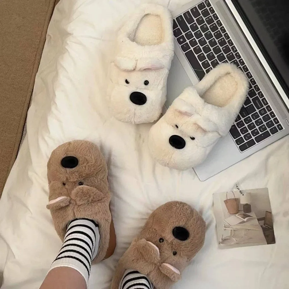 

Soft Fluffy Winter Puppy Plush Slippers West Highlands Dog Cartoon Warm Fur Slippers Student Anti Slip Y2K Dog Slippers Home