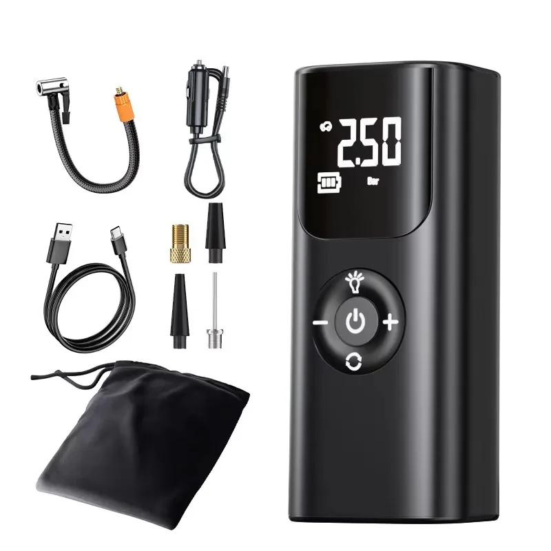 Portable Wireless Car Air Pump Rechargeable 3600mAh Battery Type C And Cigarette Lighter Dual Use Tire Inflator