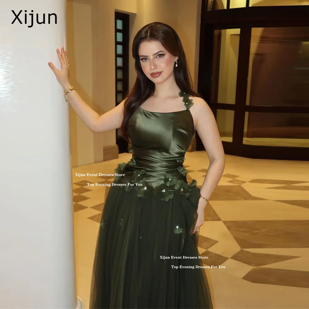 

Xijun Elegant Green Long Evening Dresses Flower Appliques A-Line Prom Dresses Sleeveless Formal Prom Gowns 2026 Customized