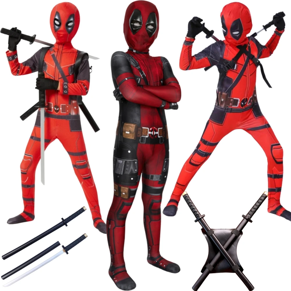 

Halloween Deadpool Costume Kids Adult Superhero Child Cosplay Costumes Jumpsuit Boys Girls Role Play Accessories Man Bodysuit