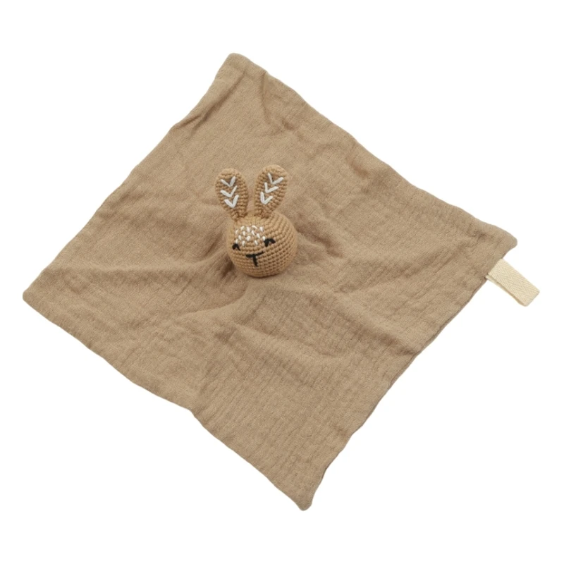 B2EB Rabbit Baby Soother Toy Appease Bib Lovely Animal Burping Cloth for Girls Boy Cotton & Soft Comforting Towel