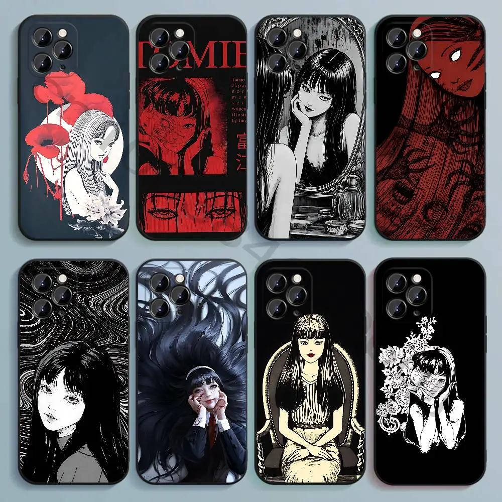 T-Tomie j-junji ito Black Soft TPU Case For iPhone 17 16 15 14 13 12 11 Pro Max Plus E Mini Silicone Phone Cover