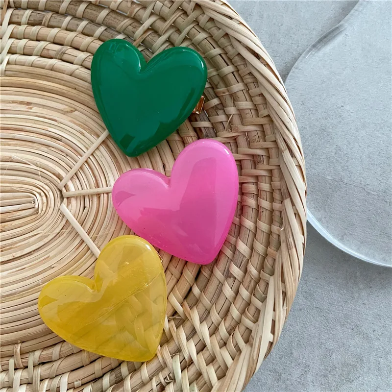 Summer small fresh jelly color acrylic love hairpin side clip girl heart peach heart duckbill clip bangs clip