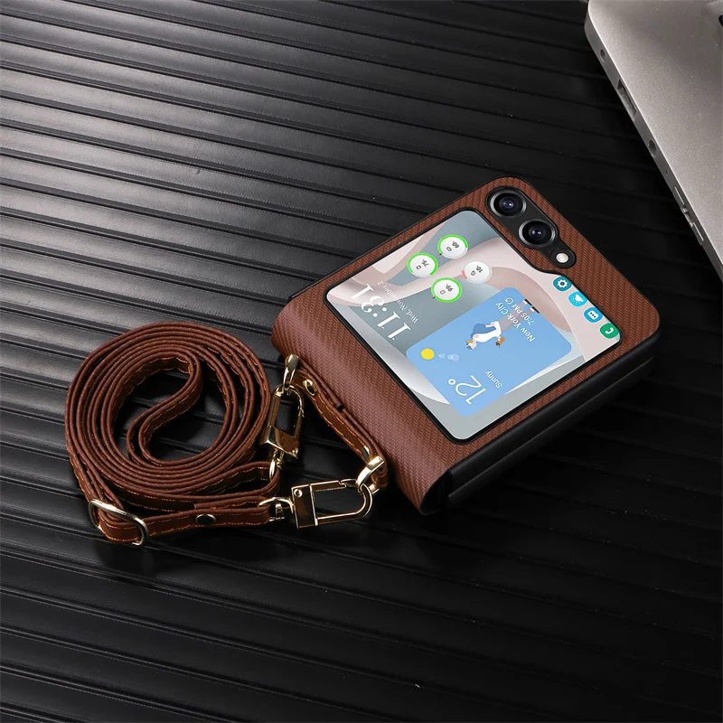 Crossbody Lanyard Phone Case for Samsung Galaxy Z Flip 5 4 3 5G luxury Rear Cover For Flip3 Flip4 Flip5 Leather Protective Cover