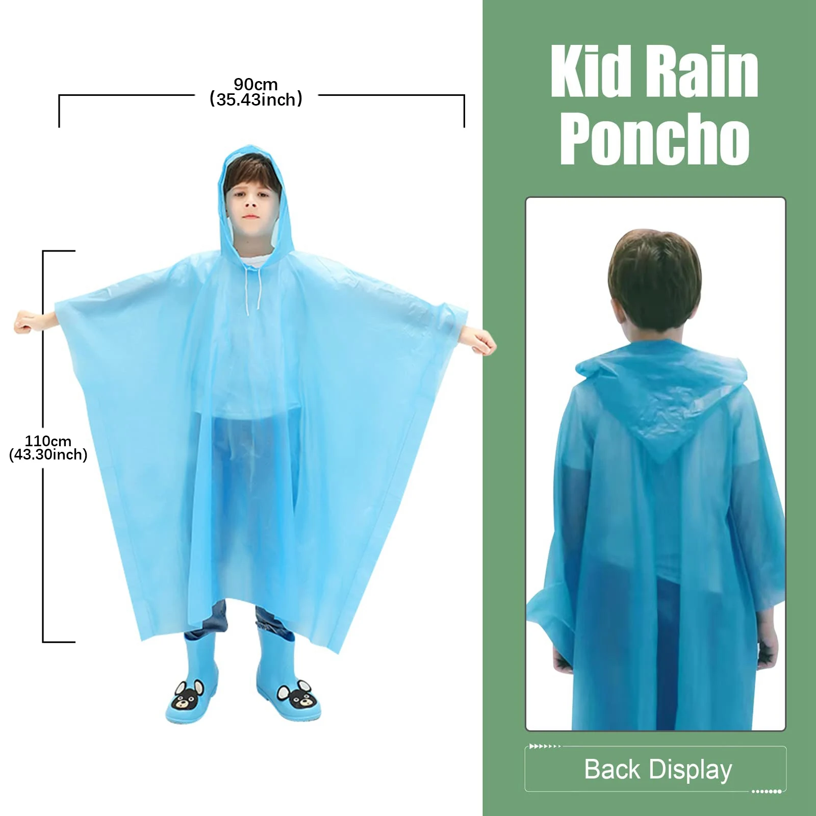 حزمة عائلة AED2-Ponchos، معطف المطر للبالغين والأطفال يمكن التخلص منها أو قابلة لإعادة الاستخدام مع غطاء رأس برباط 5 عبوات
