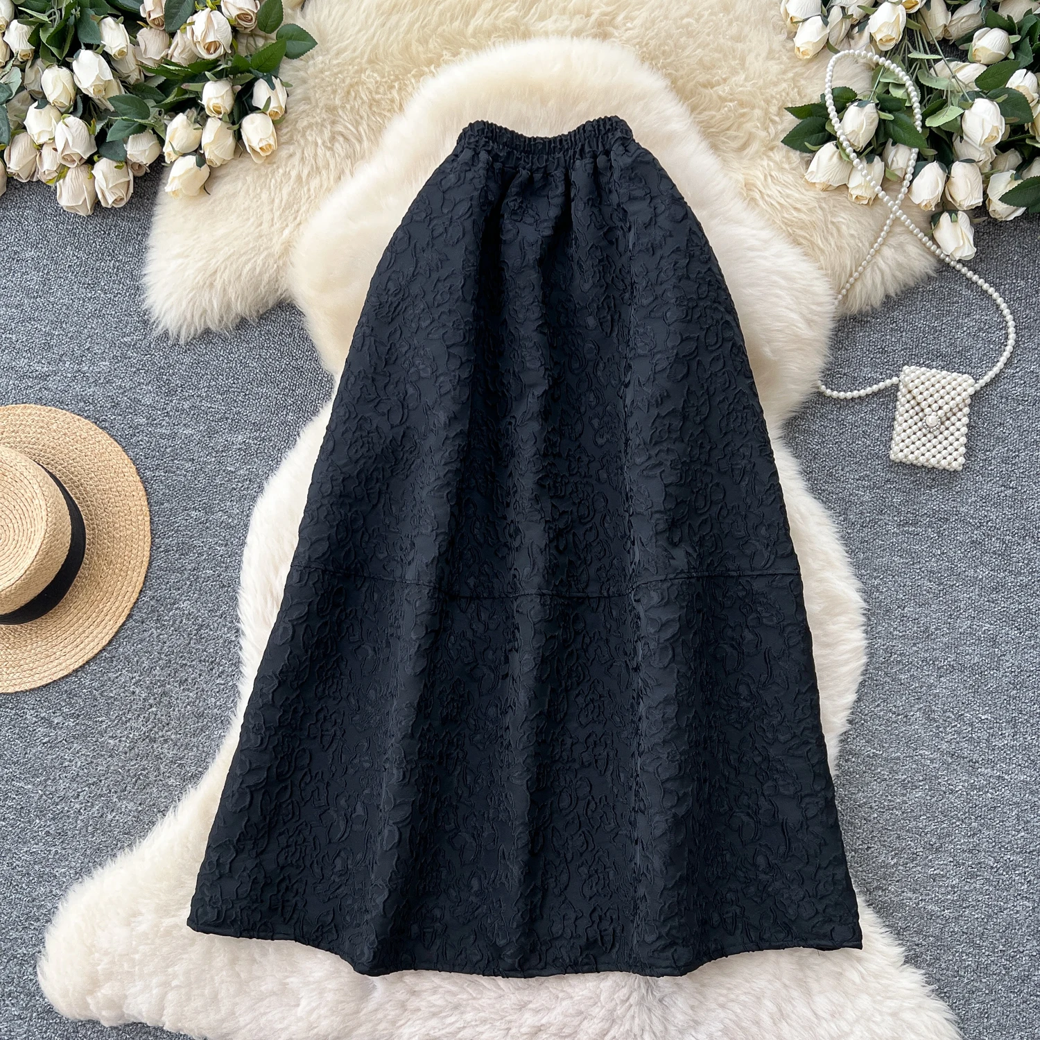 Frauen Elegante Chic Jacquard Grundlagen Lose Sexy Rock Elastische Hohe Taille Koreanische Mode A-linie Rock Dünne Kleidung