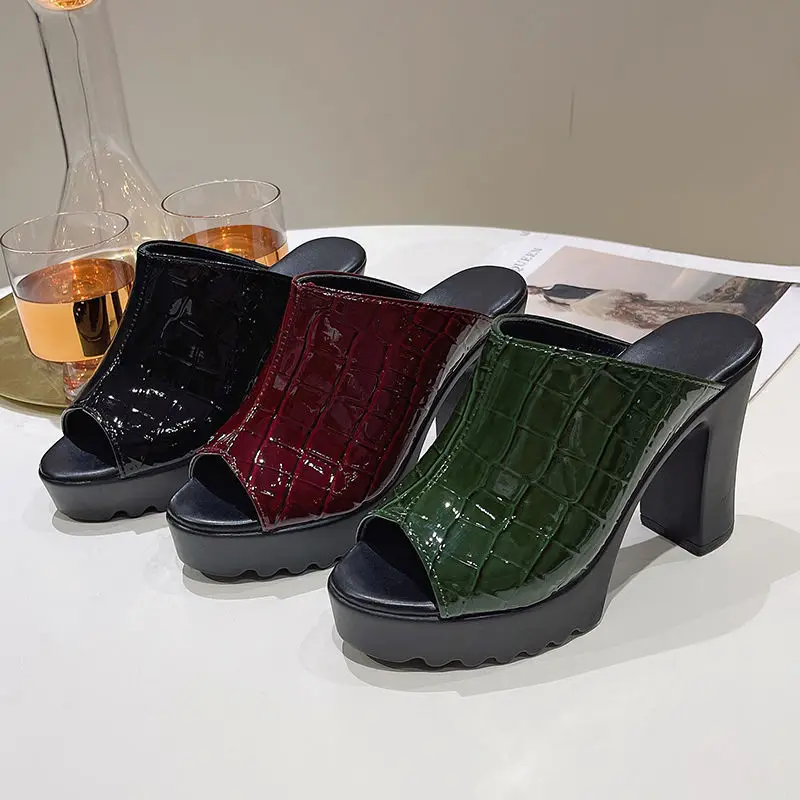 

Women High Heel Sandals Thick Platform Slip on Slippers Waterproof Comfortable Fish Mouth Design Zapatillas Mujer Verano Zapatos