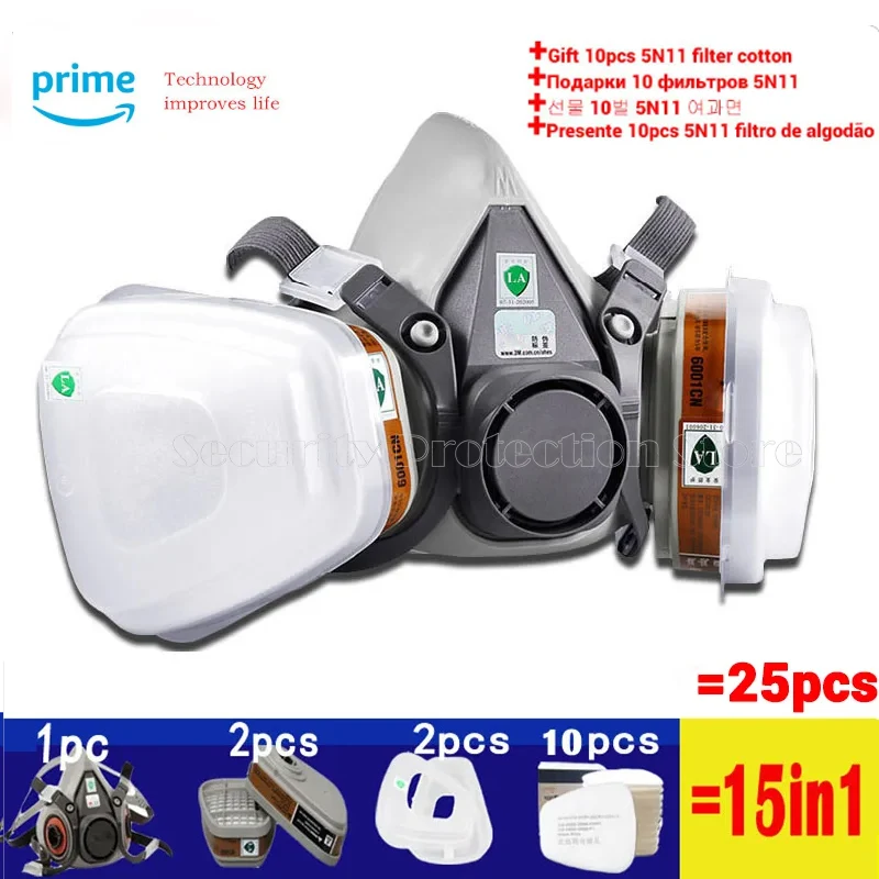 

27Pcs 6200 Mask or 9in1 6200 Half Facepiece Gas Mask Respirator With 6001/2097 Filter Fit Painting Spraying Dust Proof For 3M