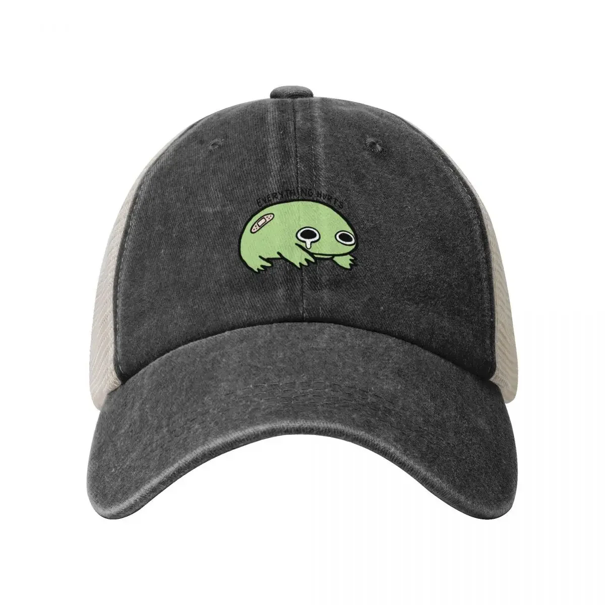 Everything Hurts | Crying Green Frog with Bandage Baseball Cap New Hat Wild Ball Hat dad hat Men Golf Wear Women's