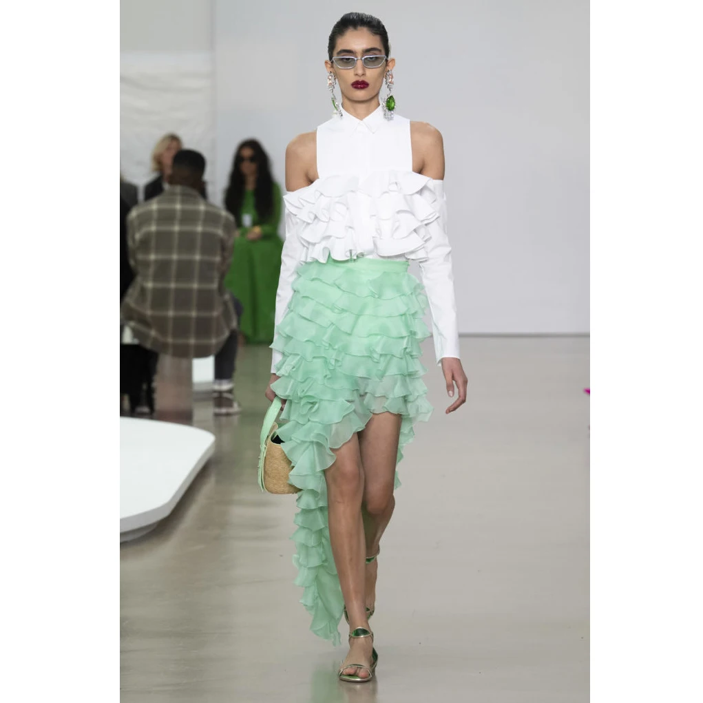 

High End Mint Green Organza Asymmetrical Skirts Women Summer Skirt Fluffy Tiered Ankle Length Female Maxi Skirt