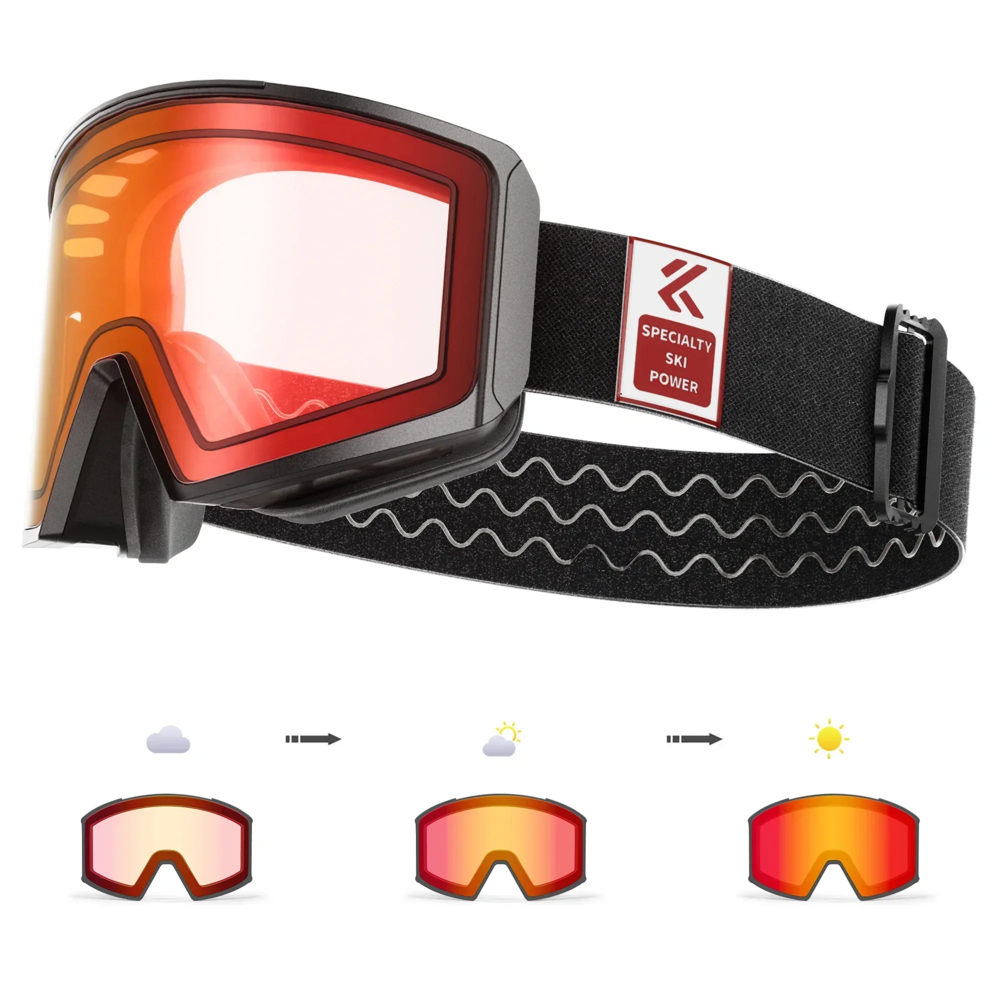 Kapvoe Red Photochromic Ski Sunglasses Snowboard Anti-Fog Mask for Men Snow Goggle Women Snowmobile Winter Eyewear UV400 Glasses