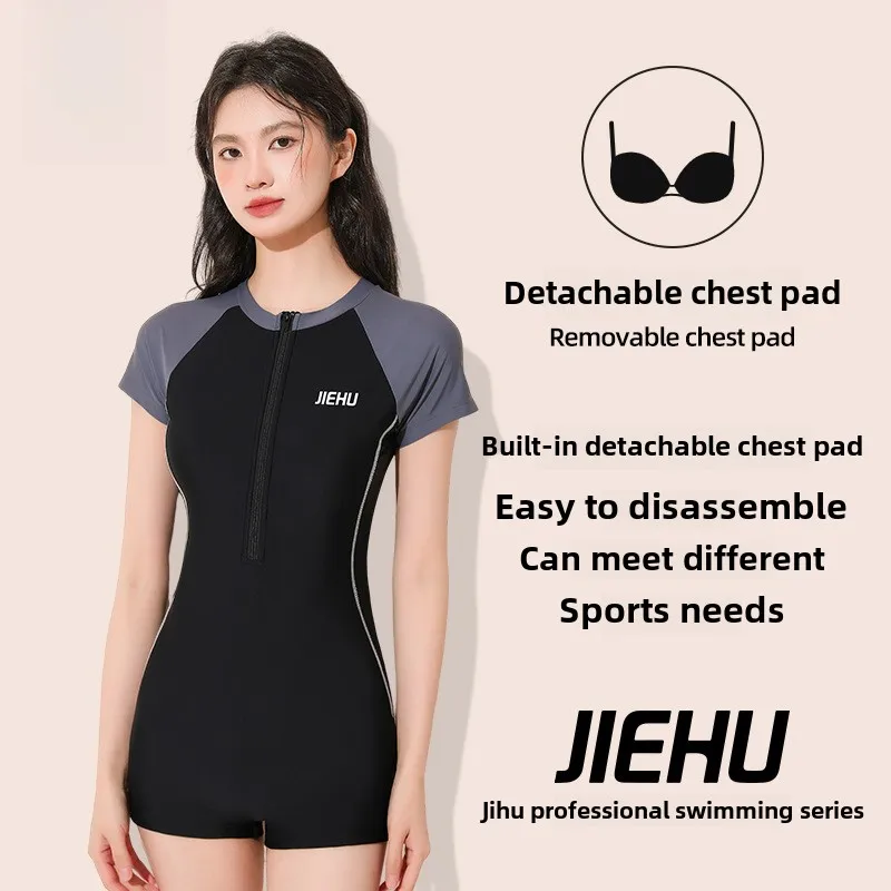 Women's One-Piece Conservative Swimsuit High Waist Slim Fit Design with Underarm Gap Breathable Fabric Quick Dry Summer