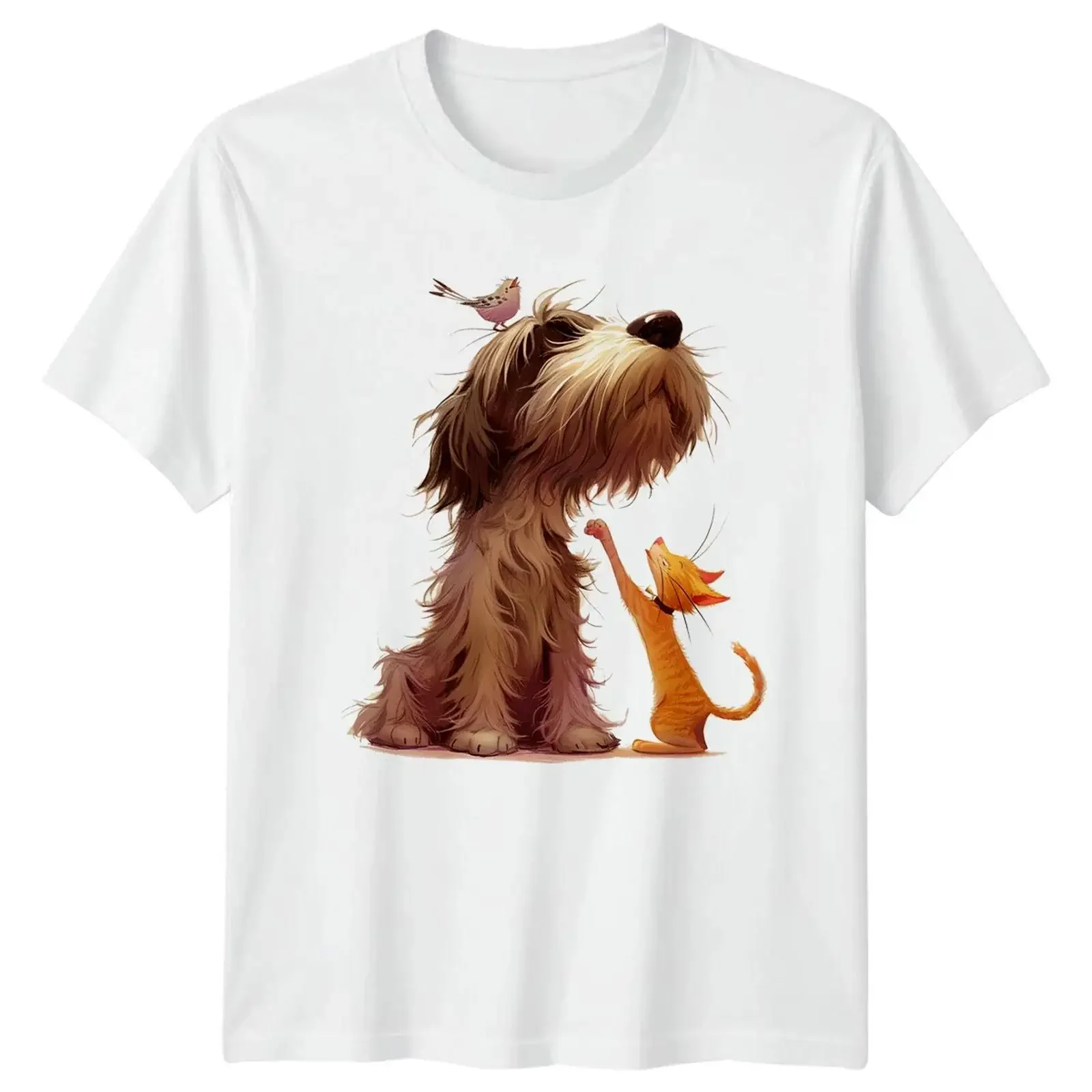 Hund Katze Vogel Freunde Tiere Haustier Begleitung Herren Damen T Shirt vintage Washed Versatile Unisex Stylish Casual