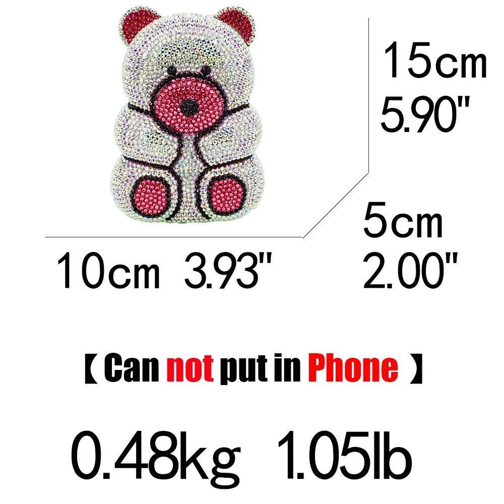 Boutique De FGG 3D (in stock) Bear Teddy Women Silver Pink Crystal Evening Clutch Handbags and Purses Diamond Wedding Party Bag