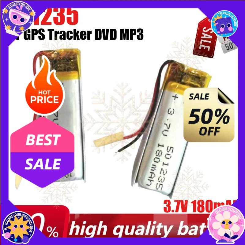 New 3.7V 180mAh 501235 Li-Polymer Rechargeable Battery for GPS Tracker DVD MP3 Humidifier Massager Camera Power Banks Battery