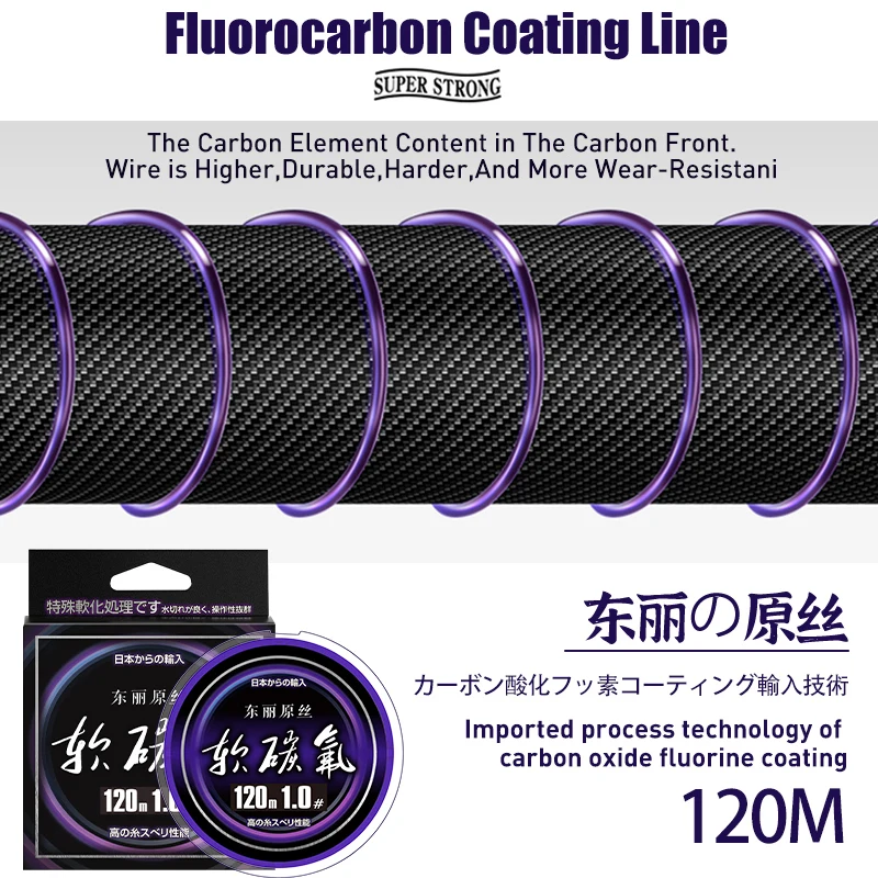 Linha De Pesca ZUKIBO Revestimento Fluorocarbono, monofilamento Durável, Nylon Roxo, Fresco e de água salgada, Japão Afundando Linha, Toray, macio