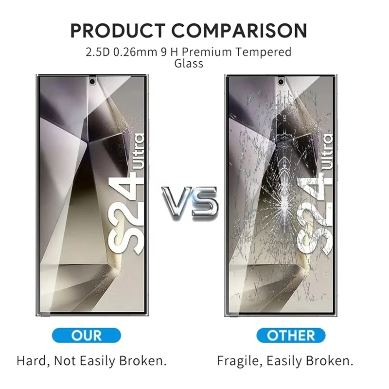 2/4 قطعة الزجاج المقسى لسامسونج غالاكسي S24 الترا زائد بصمة حامي الشاشة S24Ultra S24 + واقية HD الغراء الكامل الميكا