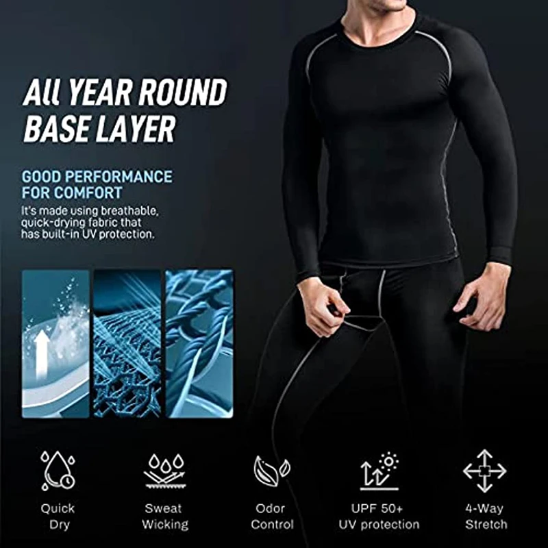 5pcs/Sets Men's Gym Fitness Suits Compression Sportswear Run Basketball Training Tights Clothes Base Layer for Cycling Hiking