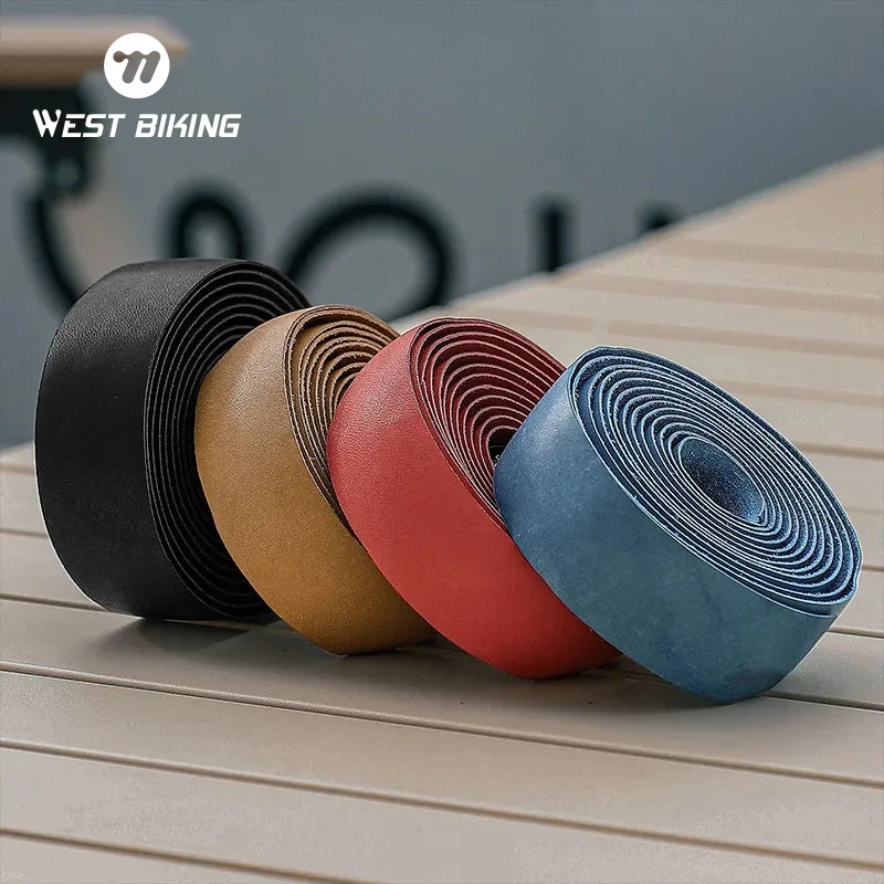 

WEST BIKING Real Cowhide Bicycle Handlebar Tape Retro Soft Road Bike Bar Tape Cycling Damping Wrap Straps End Plug Accessories